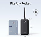 iWALK Mini Portable Charger 10,000mAh, 22.5W USB-C Fast Charging Power Bank with Built-in Cable, Travel Essential Ultra-Small Battery Pack Compatible for iPhone 16/16 Pro/15, Samsung, Google, Black