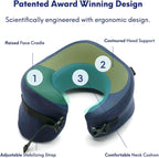C CUSHION LAB Travel Pillow, Award-Winning Patented Ergonomic Design for Chin & Neck Support Memory Foam Neck Pillow, Compact Airplane Pillow for Traveling, Flight, Car (Navy, Large)