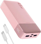 J2621 Power Bank Portable Charger,20000mAh 45W PD3.0 QC 4.0 Fast Charging Battery Pack with LED Display,2 USB-C,2 USB-A for iPhone 15 16, MacBook (Pink)