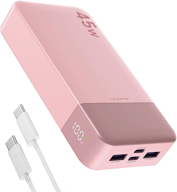 J2621 Power Bank Portable Charger,20000mAh 45W PD3.0 QC 4.0 Fast Charging Battery Pack with LED Display,2 USB-C,2 USB-A for iPhone 15 16, MacBook (Pink)