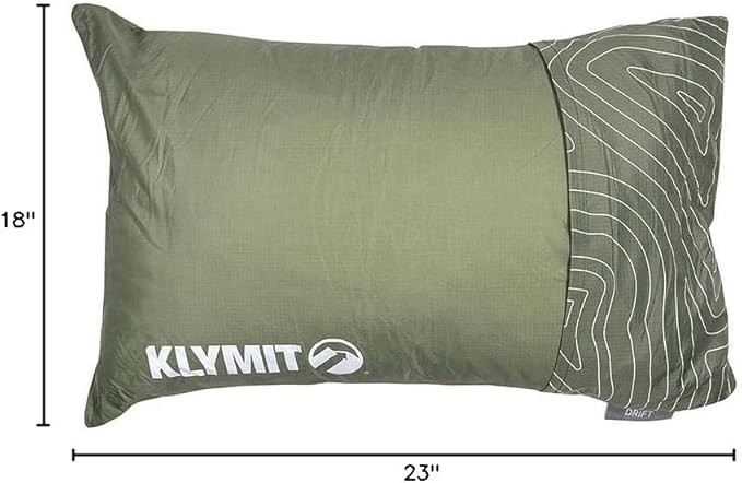 Klymit Drift Camping Pillow, Shredded Memory Foam Travel Pillow with Reversible Cover for Outdoor Use, Green, Regular