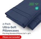 King Standard Pillow Cases Set of 2 - Soft Hotel Quality Pillowcase Covers - Comfy Bedding for Women, Men, Kids and Teens - Machine Washable Pillow Protectors - 2 Piece Set - King Standard Navy Blue