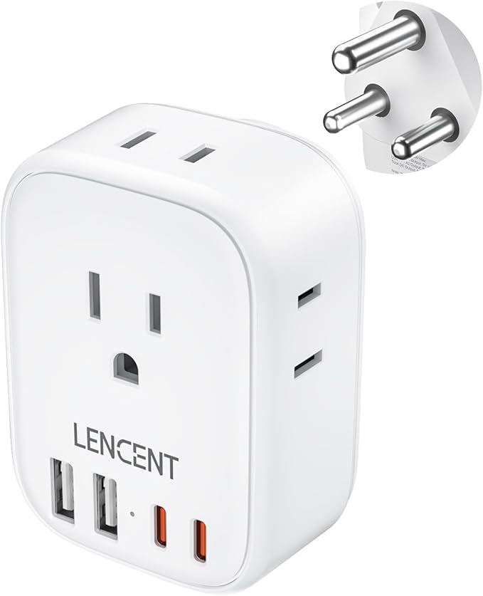 LENCENT South Africa Plug Adapter, Type M Adapter For South Africa with 4 American Outlets, 4 USB Ports(2 USB C), Type M Plug Converter for US to Bhutan Botswana Namibia Lesotho Nepal Sri Lanka