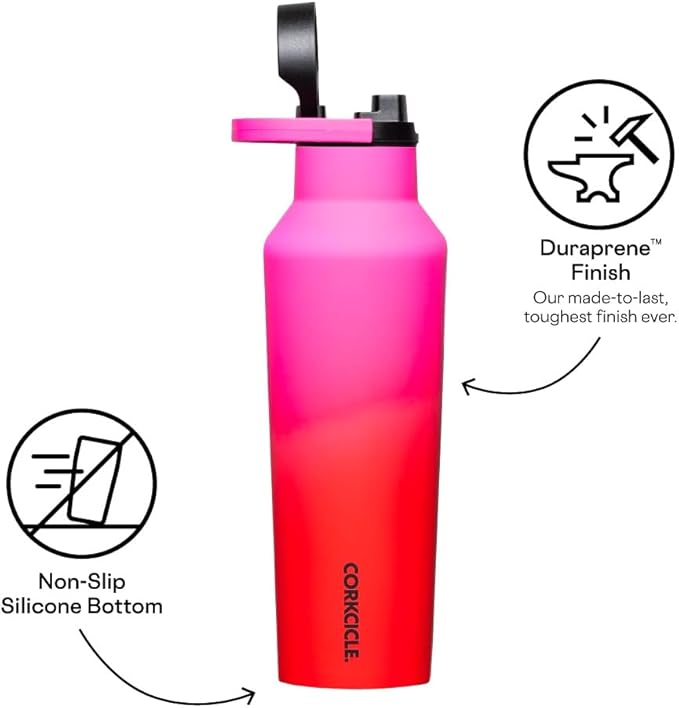 Corkcicle Classic Sport Canteen - Insulated Stainless Steel Water Bottle - Compact & Travel-Friendly - Durable - Dishwasher Safe - BPA Free - Non-Slip Silicone Base - 20 oz - Sangria