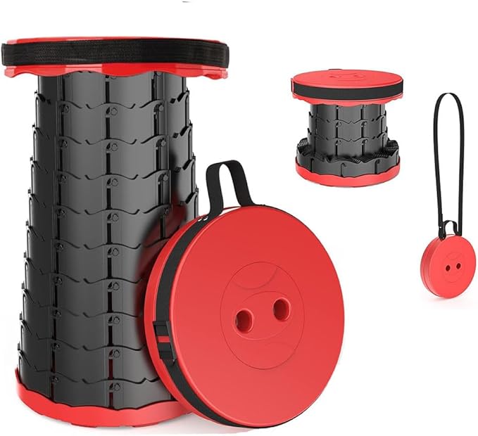 WESAPPINC Upgraded Collapsible Stool, Lightweight & Sturdy,Max 400lbs Portable Retractable Telescoping Stool Foldable Camping Stool for Adults Outdoor Hiking Garden BBQ Fishing (Black+Red)