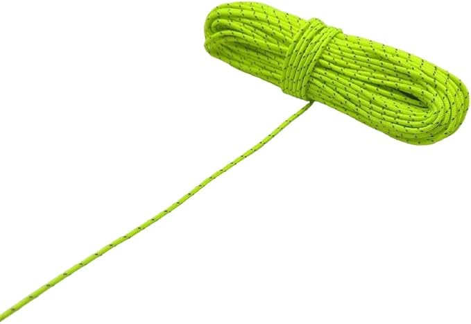 2mm Fluorescent Reflective Guyline Camping Paracord, Ultralight Thin Cord Rope for Tarp Rain Fly Tent Camping, 65 Feet (Green)