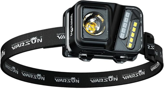 WARSUN Rechargeable Lightweight Headlamp – 750 Lumens Running & Helmet Light, LED Head Torch with Motion Sensor, 5 Modes, for Night Running, Fishing, Camping, Cycling, Work