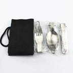 Camp Flatware Sets - Stainless Steel Spoon Fork Knife & Nylon Storage Bag - Foldable + Locking Handle - Ultralight Utensils for Backpacking/Hiking/Camping - 3oz