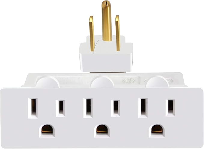 3 Outlet Wall Adapter, VSEER ETL Listed 3-Prong Grounded 180 Degree Swivel Indoor AC Mini Plug Wall Outlet Extender Tap White (2 Pack)