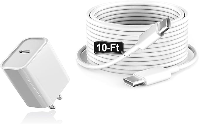 Charger for iPhone 17 Pro Max, iPhone 16 Pro Charger, i.Phone 15 Plus Fast Charging, i.Phone Charge Fast Charging, 20w USB-C Block & 10ft Type-C Cable, White 1 Pack