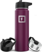 IRON °FLASK Camping & Hiking Hydration Flask with 3 Lids - Stainless Steel, Double Walled & Vacuum Insulated Water Bottle - Leak Proof & BPA Free (Burgundy, Straw - 22 oz)