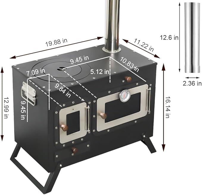 Large Outdoor Camping Stove with Oven Portable Tent Stove With Chimney Pipe Black Camping Stove Keep Warm Stove Foldable Camping Outdoor Cooking BBQ Stove