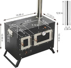 Large Outdoor Camping Stove with Oven Portable Tent Stove With Chimney Pipe Black Camping Stove Keep Warm Stove Foldable Camping Outdoor Cooking BBQ Stove