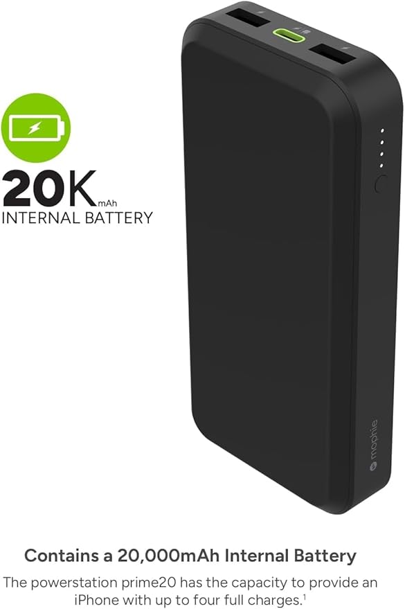 Mophie powerstation prime20 - Ultra-Compact Portable Power Bank with 20,000mAh Internal Battery, 18W USB-C PD Fast Charging, 3-Device Simultaneous Charging, Green Daisies