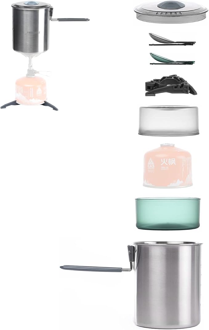 Fire Maple Antarcti Duo Cook Set | 1.2L Stainless Steel Camping Cookware Set | Foldable Camp Mess Kit with Utensils | Outdoor Camping Pot (Canister NOT Included)