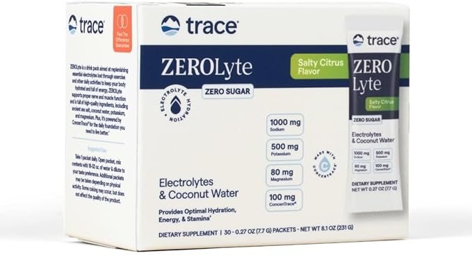 Trace Minerals ZeroLyte - Sodium & Electrolyte Replenishment - Energy & Hydration Support Drink Powder - Nerve & Muscle Function Support - Salty Citrus, 30 Packets (30 Servings)