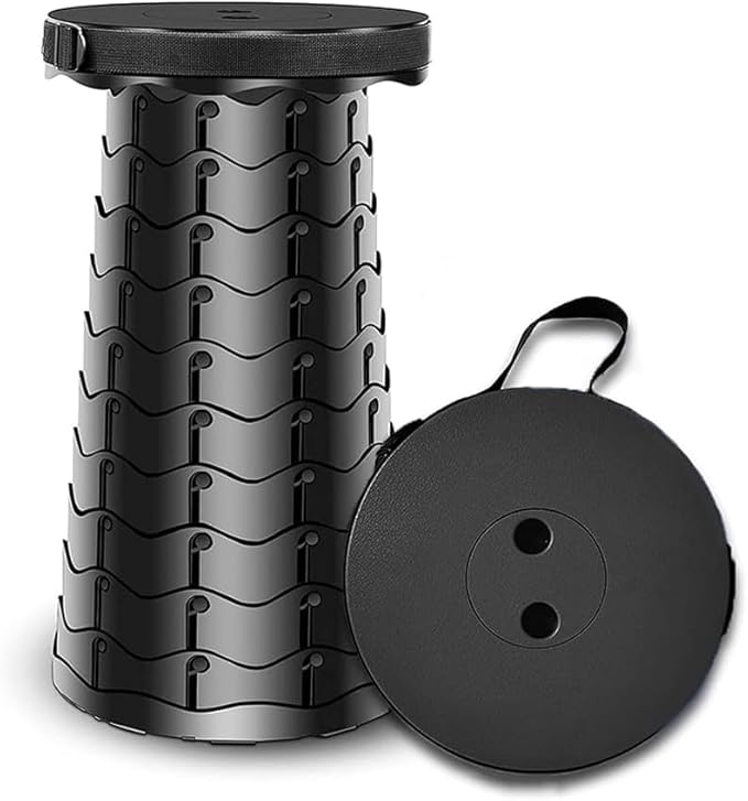 WESAPPINC Upgraded Collapsible Stool, Lightweight & Sturdy,Max 400lbs Portable Retractable Telescoping Stool Foldable Camping Stool for Adults Outdoor Hiking Garden BBQ Fishing (Black)