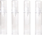 4Pcs 0.34 oz Airless Travel Pump Bottles - 3.7×0.7 inch Refillable Clear Cosmetic Containers Leak‑Resistant for Lotion Shampoo Serum（Spray+Lotion）