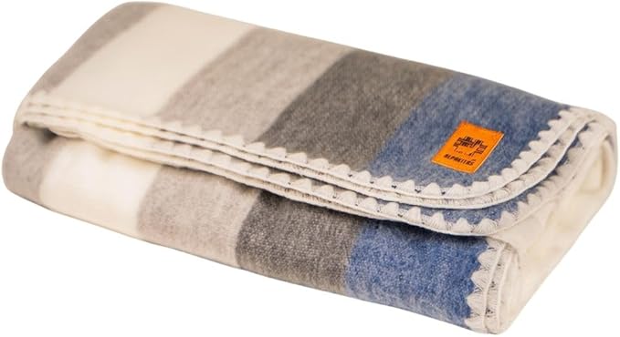 ALPAKITAS Alpaca Wool Blanket Throw | Large, Beautiful, Warm, Stripes | 64 x 45 inches | Ultra-Soft, Hypoallergenic and Breathable | Non-Itchy or Scratchy (Gray and Blue)