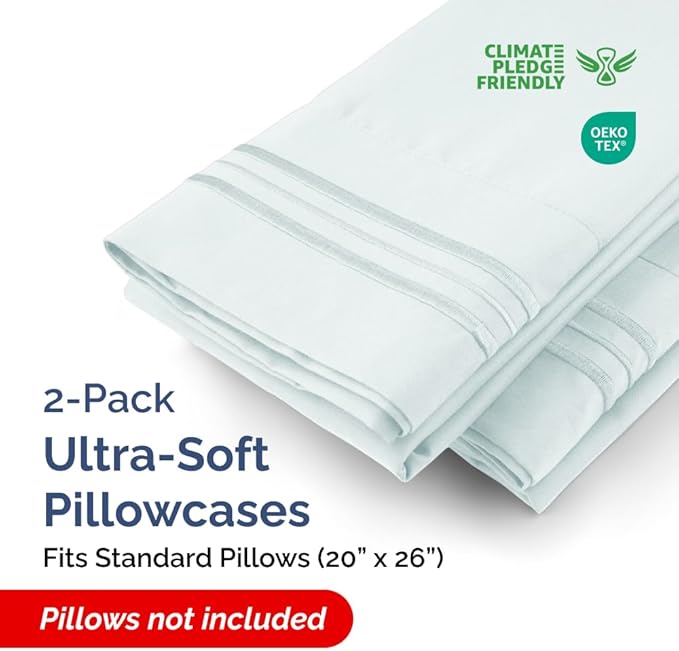 Standard Pillow Cases Set of 2 - Ultra Soft Hotel Quality Pillowcase Covers - Comfy Bedding for Women, Men, Kids and Teens - Machine Washable Pillow Protectors - 2 Piece Set - Standard Size Ice Blue