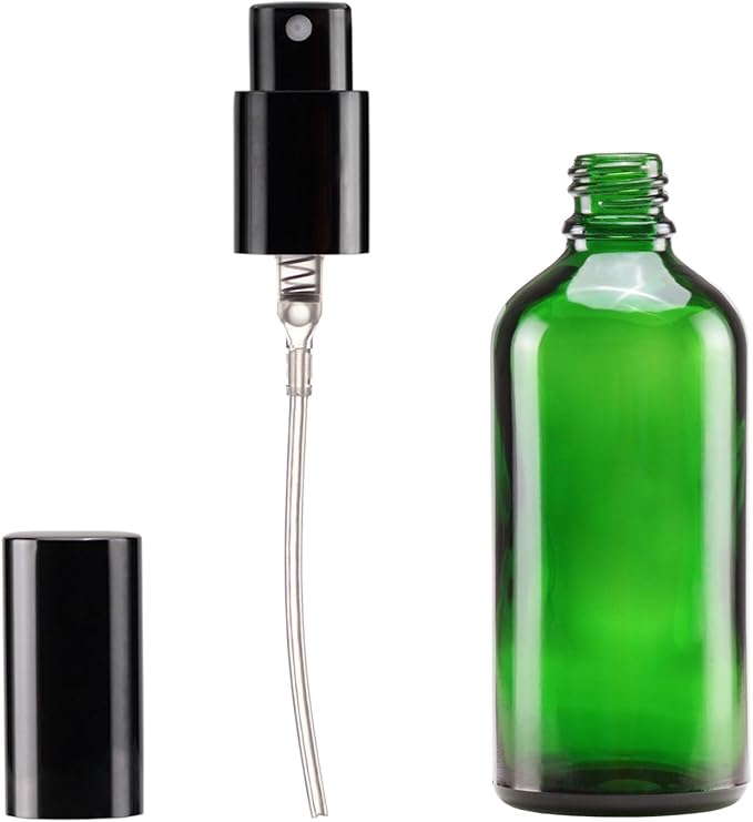 YIZHAO Green Glass Spray Bottles 4oz, with Small Fine Mist Spray, Metal Cap, Refillable for Essential Oil,Travel,Cleaning,Perfume,Aromatherapy,Makeup – 9 Pcs