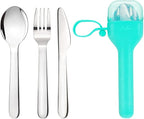 Sophico Travel Utensils Set for Camping and Kids Lunch Box, Stainless Steel Fork and Spoon, Knife Silverware Flatware Sets with Silicone Case - Portable & Leak-proof, Dishwasher Safe (Mint, 1 Set)