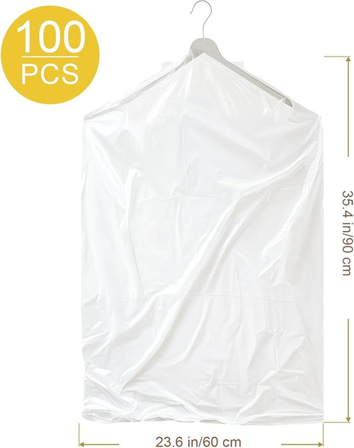 100 Pack Clear Garment Bags for Clothes, Gretchin,(Set of 100, 60x90cm), Plastic Garment Bags Dry Cleaner Bags Plastic Clear Dry Cleaning Bags for Hanging Clothes Storage