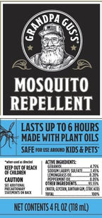 Grandpa Gus's Natural Mosquito Repellent Spray, Time-Release Plant-Based Actives, Non-Greasy, No Stains, DEET-Free, 4 oz (Pack of 2)