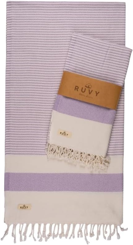 Ruvy Home Basics 2 Pack Turkish Beach Towels – Oversized Quick-Dry Bath Towels (40 x 72 Inches) – 100% Cotton Large Towels for Pool, Yoga, Travel, Camping Essentials, and Bathroom Decor - Lavender