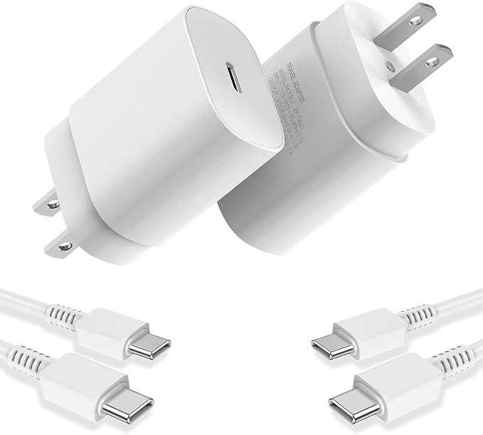 Type C Charger, 2Pack 25W PD USBC Wall Charger Super Fast Charging Block& 10ft Android Phone Cable Cord for Samsung Galaxy S25 S24 S23 S22 S21 S20 (Plus Ultra)/Note 20 10 9 8/ S10 S9 S8 White