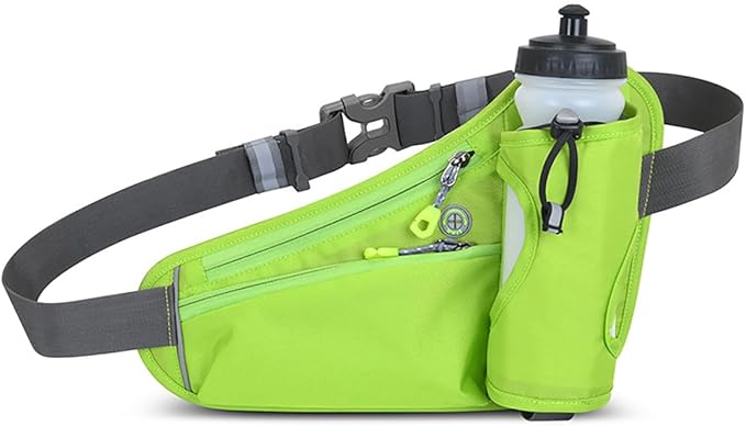 Waterproof Running Waist Bag Cycling Bumbags with Water Bottle Holder Travel Walking Dog Climbing Hiking Outdoor Sport Waist Bag with Reflective Strips(Green)