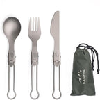 SANTTA Ultra Light Titanium Folding Cutlery Set Including Knife Fork Spoon with Bag for Backpacking, Hiking, Camping and Traveling
