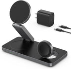 VBA 3 in 1 Wireless Charging Station for Apple MagSafe Charger,Foldable Fast Charging Magnetic Wireless Charger Stand,Travel Charger for iPhone 17 Air 16 15 14 13 12,Apple Watch,AirPods (Black)