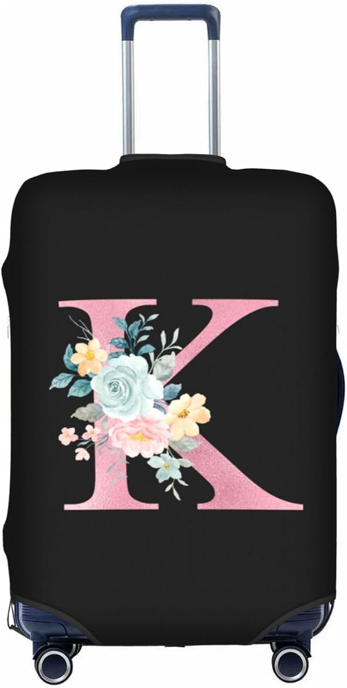 K Alphabet Design Custom Travel Luggage Cover Tag Set TSA Approved Vintage Letter Print Suitcase Protector Men Women (S 18-21 Inch Luggage)