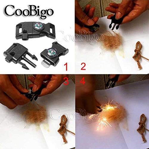 5/8 Inch Compass Flint Scraper Fire Starter Whistle Buckle Paracord Bracelet Outdoor Camping Emergency Survival Travel Kits