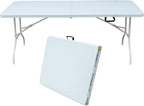6 FT Folding Table with Carry Handle, Portable Fold-in-Half Plastic Table, Rectangle Foldable Table for Indoor/Outdoor White