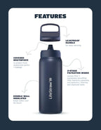 LifeStraw Go Series — Insulated Stainless Steel Water Filter Bottle for Travel and Everyday Use Removes Bacteria, Parasites and Microplastics, Improves Taste, 24oz Icelandic Blue
