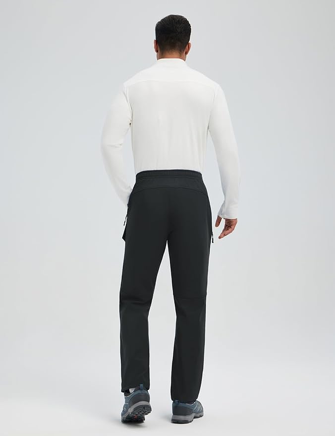 baleaf Men's Fleece Lined Hiking Cargo Pants Softshell Water Resistant Snow Thermal Pants Winter Insulate with Zipper Pocket