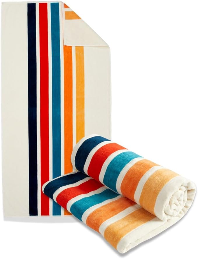 Loon & Lake Luxury Beach Towels Set of 2 - Retro Stripes | 2 Pack 30" x 60" | Crafted from 100% Combed Cotton | Ultra Plush & Super Soft | Retro Collection 1977