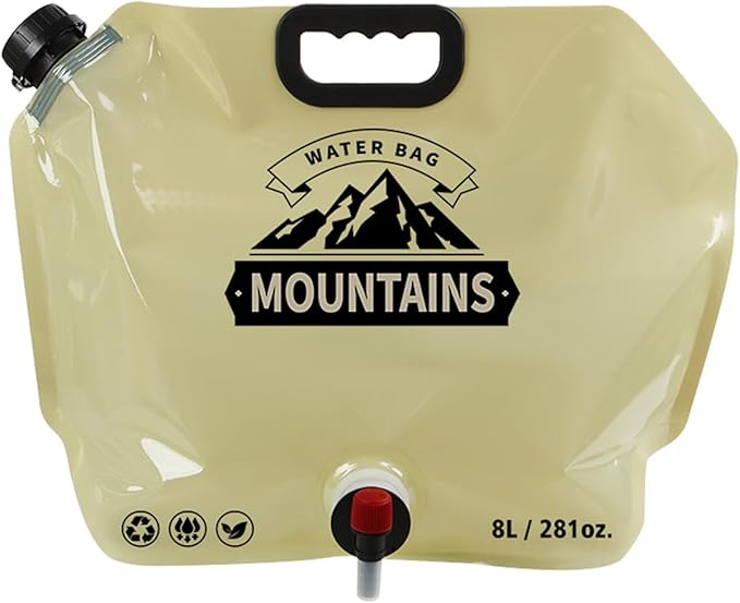 Collapsible Water Container with Spigot,2.1Gallon BPA Free Water Storage Carrier Jug for Folding Hiking,Canteen,Outdoor Sport,Riding,Mountaineer,Hurricane Emergency Water Bottle （1Pcs Khaki）