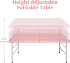 4 FT Folding Table with Carry Handle, Portable Fold-in-Half Plastic Table, Rectangle Foldable Table for Indoor/Outdoor Pink