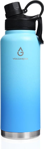 Modern Water Bottle with Straw Lid Dustproof, 3 Lids Vacuum Insulated Stainless Steel Metal Thermos, Reusable Leak Proof BPA-Free Flask for Gym, Travel, Sports-40 Oz Gradient Blue