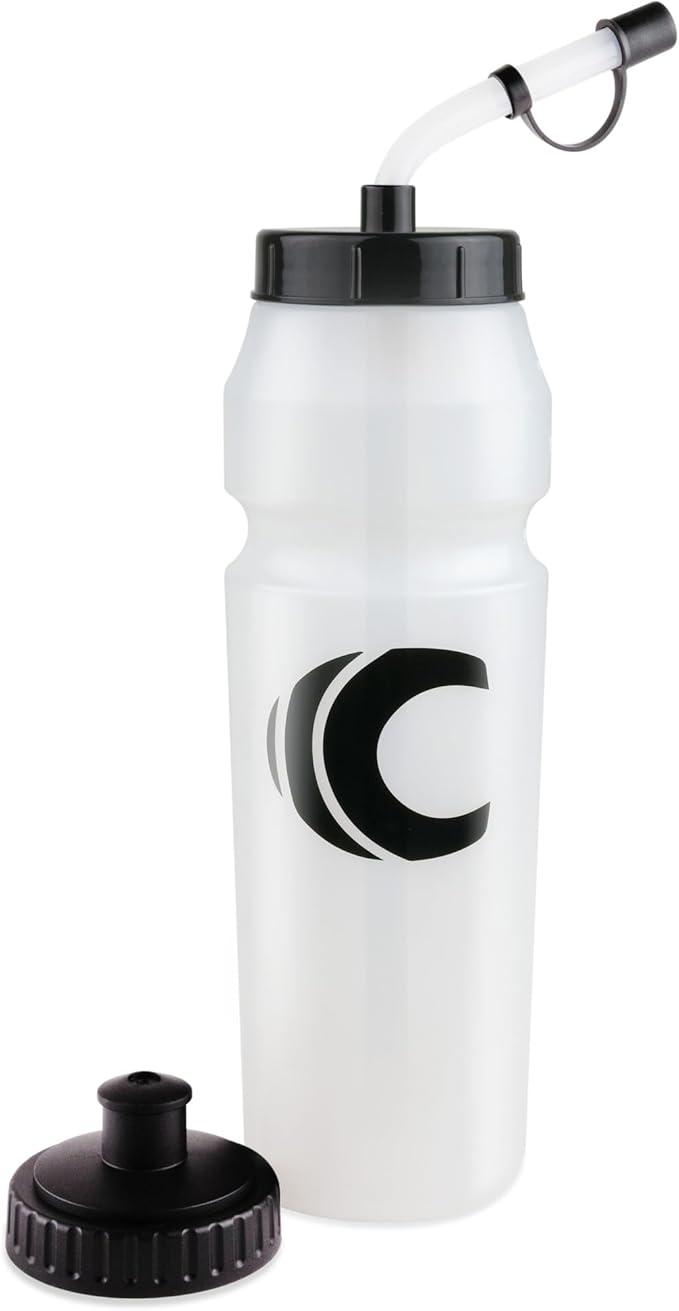Cannon Sports 1 Liter Sports Water Bottle, BPA-Free, 34 Oz Capacity, Large Mouth, 2 lids (Straw and Squeeze), Great For Helmet Sports Such As Hockey, Lacrosse, Football, Boxing (Clear)