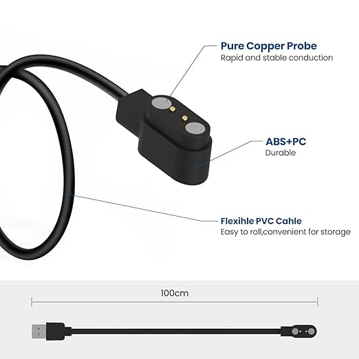 RuenTech Compatible with Tensky 208 Plus BT/208 Plus/208BT, IDW28, IDW19, GTX12 Smart Watch Charger, 3.3FT Replacement Charging Cable for Tensky Smart Watch Charger (Black&Black)