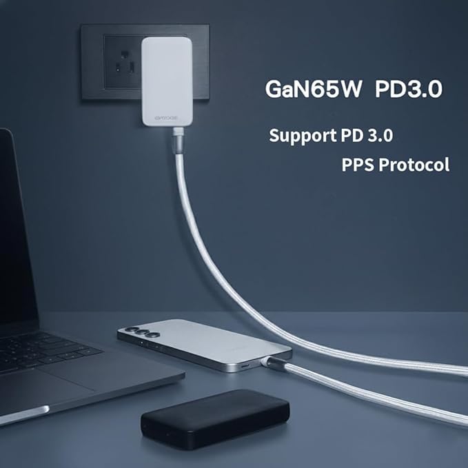 65W USB C Charger, GaN Power Pro PPS Multiple Port, Compact Foldable Travel Adapter, Compatible with MacBook Air Pro, Dell XPS, iPad, iPhone, Galaxy (Black)