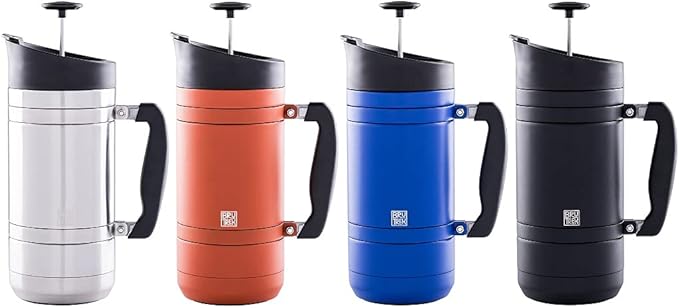 BaseCamp Coffee Press - Double Wall Insulated Stainless Steel - Bru-Stop Technology, No Grounds in Coffee, No Spill Lid (Obsidian, 48 fl.oz)