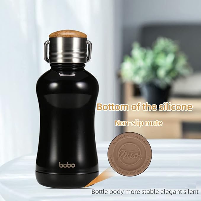 YOHKOH Mini Insulated Water Bottle With Bamboo Lid - 8.8oz Small Vacuum Insulated Water Bottle for Women Kids, 12 Hrs Hot & 24 Hrs Cold Stainless Steel Thermos Leak-Proof BPA-Free (8.8oz,Black)