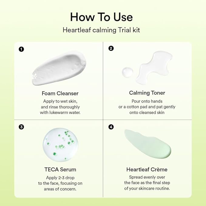 Abib Heartleaf Calming Trial Kit (Heartleaf foam 1.01 fl oz, Calming toner 1.01 fl oz, TECA capsule serum 0.50 , cream 0.67 fl oz)
