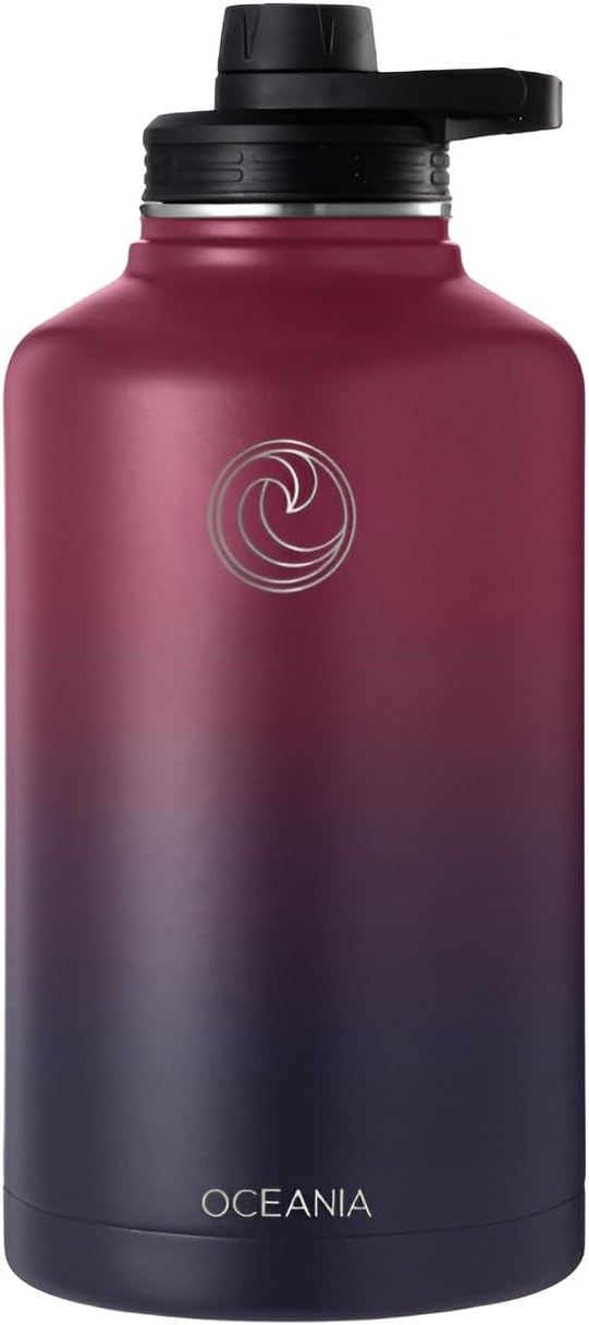 Oceania Flask 64oz Stainless Steel Water Bottles | Modern, Leakproof, Hydro BPA-Free, Insulated Water Bottle with 3 Lids, 3 Straws & 2 Straw Cleaning Brushes | Simple Camping & Hiking Water Bottles