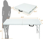 4 FT Folding Table with Carry Handle, Portable Fold-in-Half Plastic Table, Rectangle Foldable Table for Indoor/Outdoor White